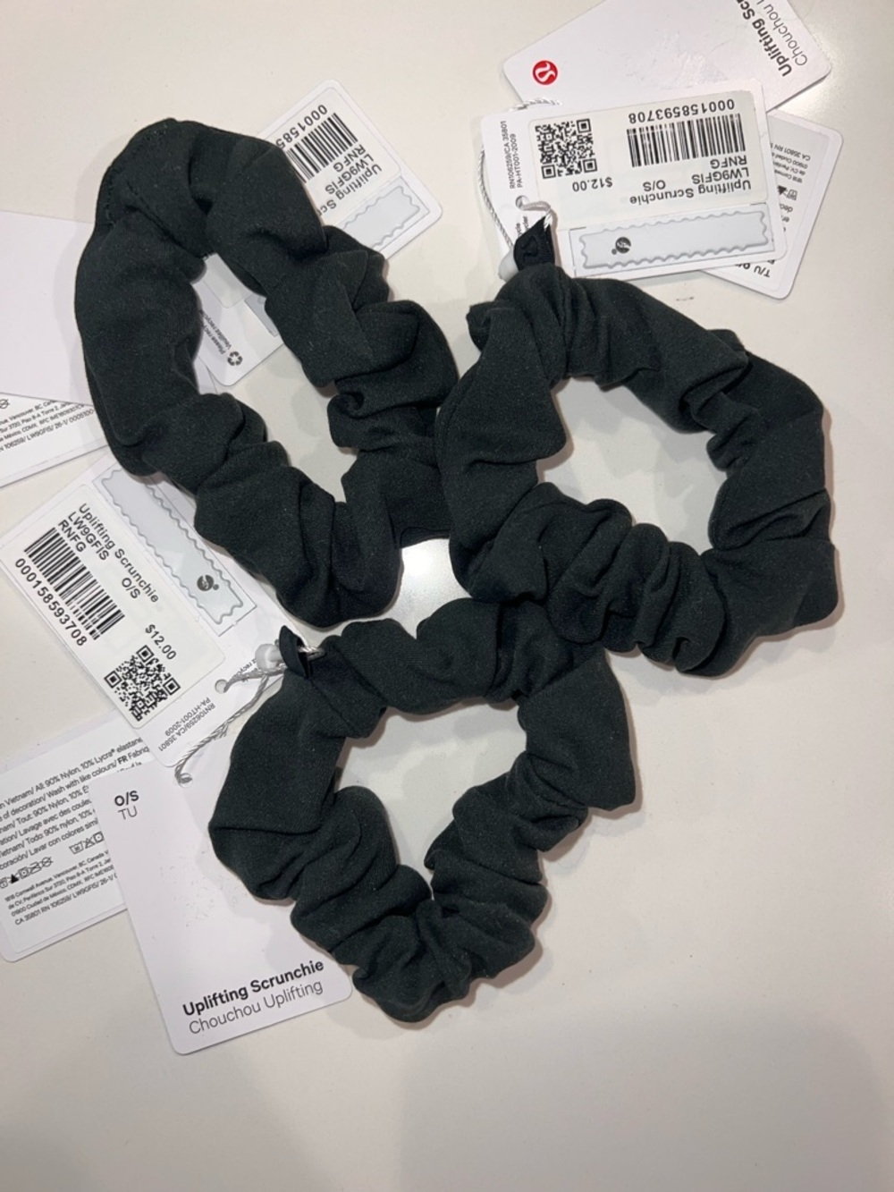 NWT Lululemon Uplifting Scrunchies Black Hair Ties Athletic Uplifting Set of 3 - Picture 3 of 5